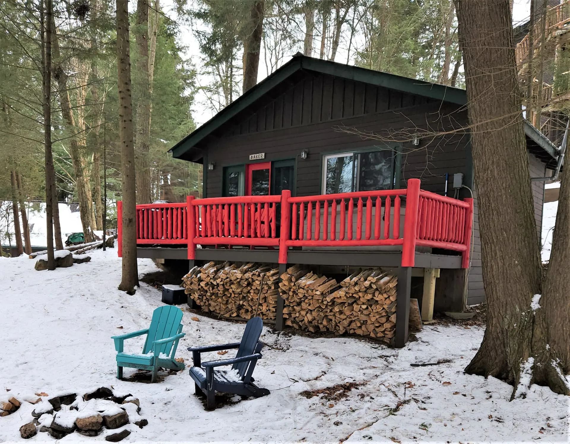Winter at the cabins at Colden Lodge