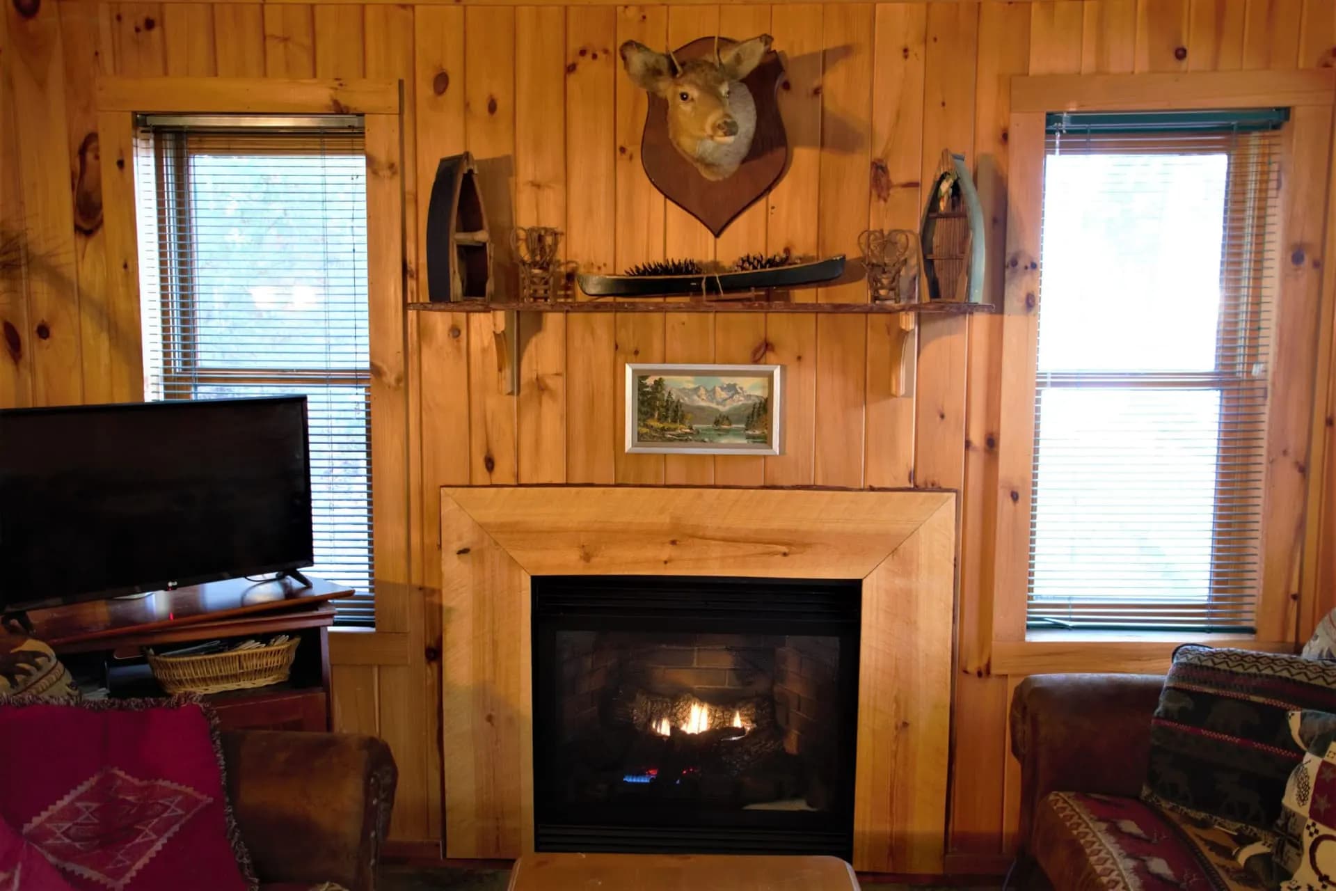 The fireplace at Colden Lodge